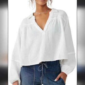 We the Free Yuca Double Cloth Cotton Womens Oversized Shirt Medium Free People